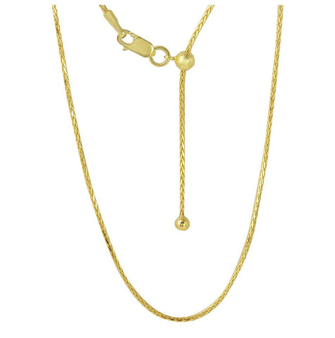 .925 Sterling Silver Gold Plated Adjustable Franco Chain With Bead