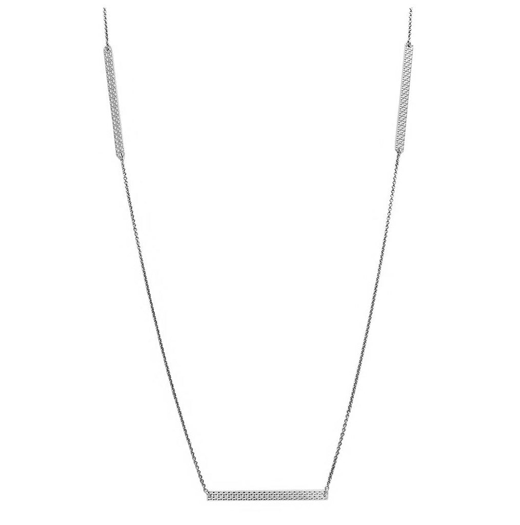 .925 Sterling Silver Rhodium Plated Diamond Cut Bars Necklace