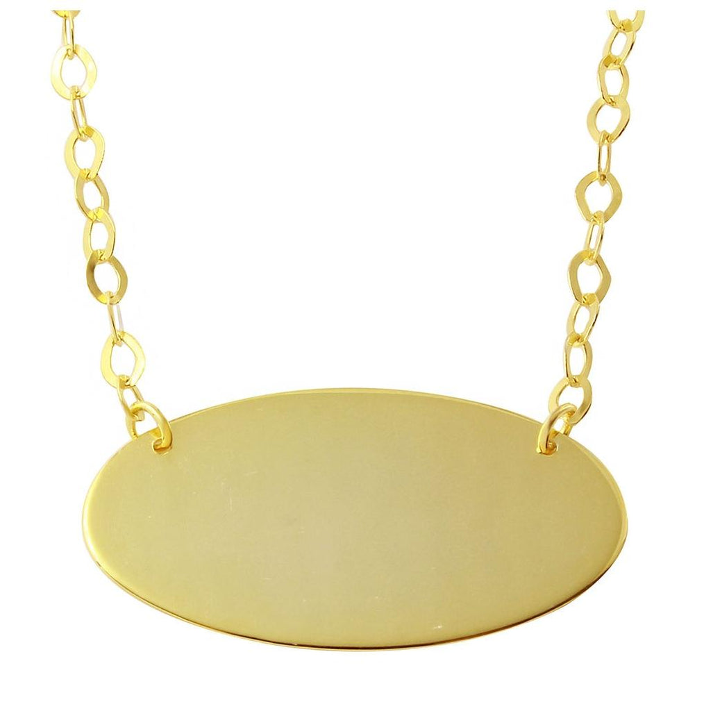 .925 Sterling Silver Gold Plated Large Oval Disc Necklace