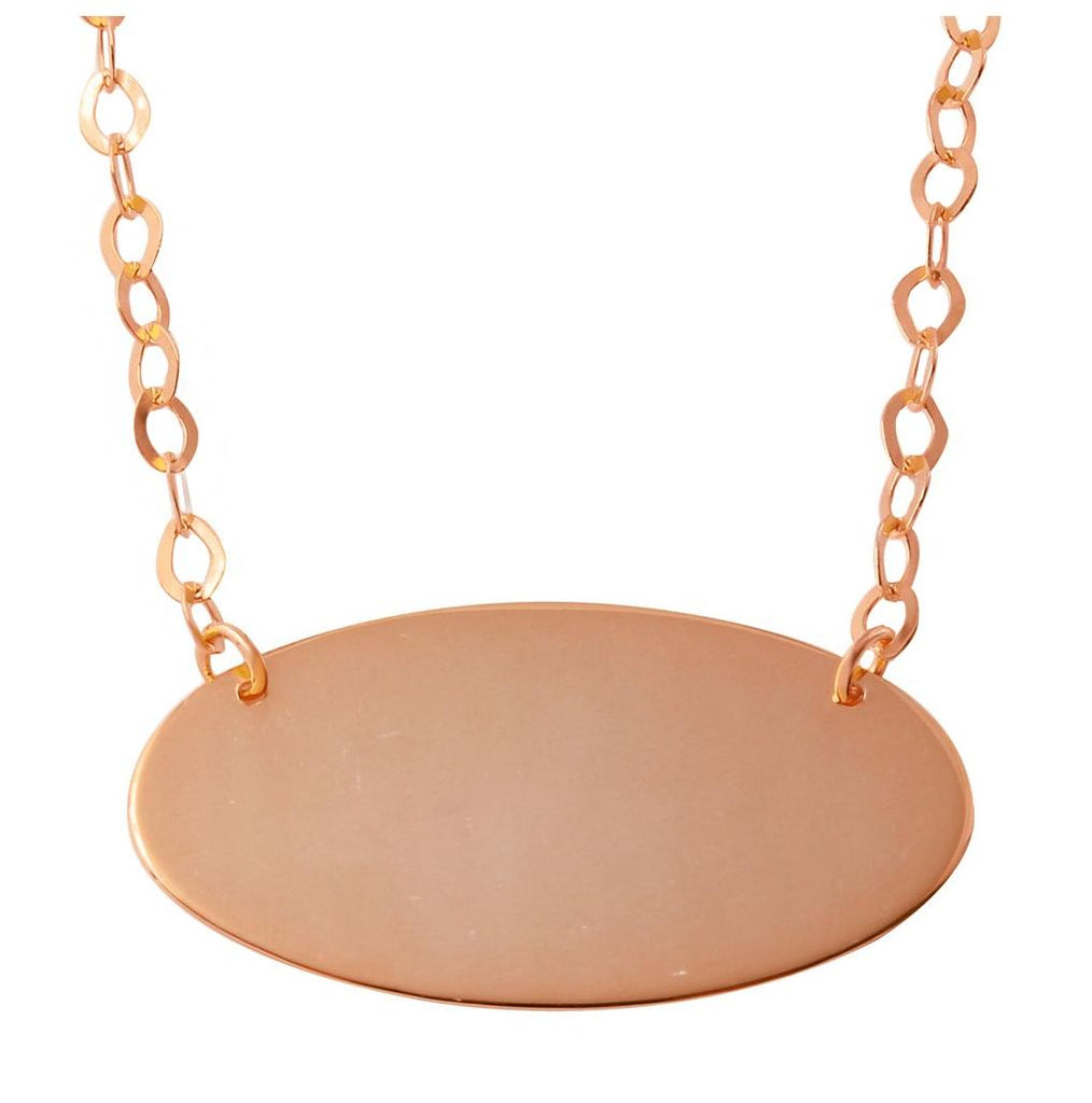 .925 Sterling Silver Rose Gold Plated Large Oval Disc Necklace