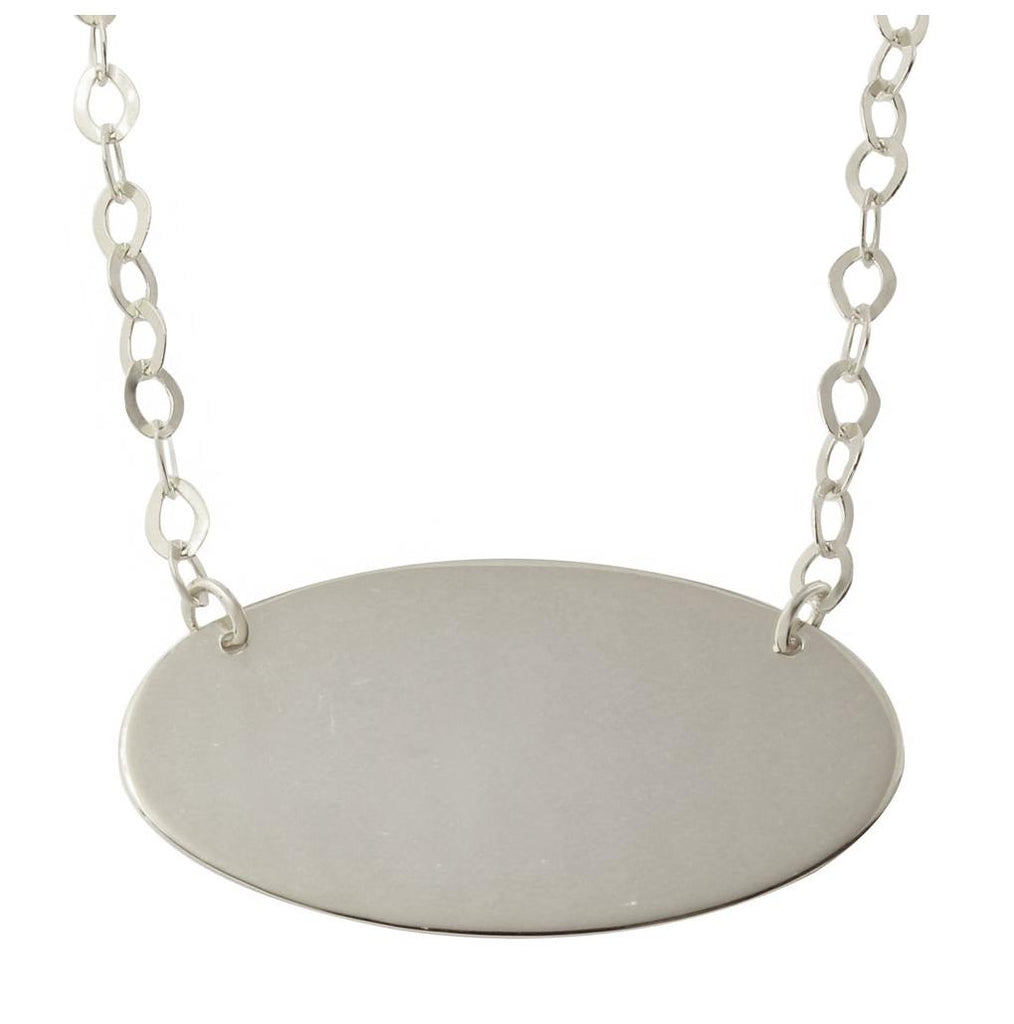 .925 Sterling Silver Rhodium Plated Large Oval Disc Necklace