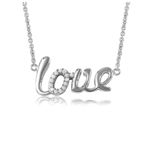 .925 Sterling Silver Rhodium Plated Word Necklace "love"