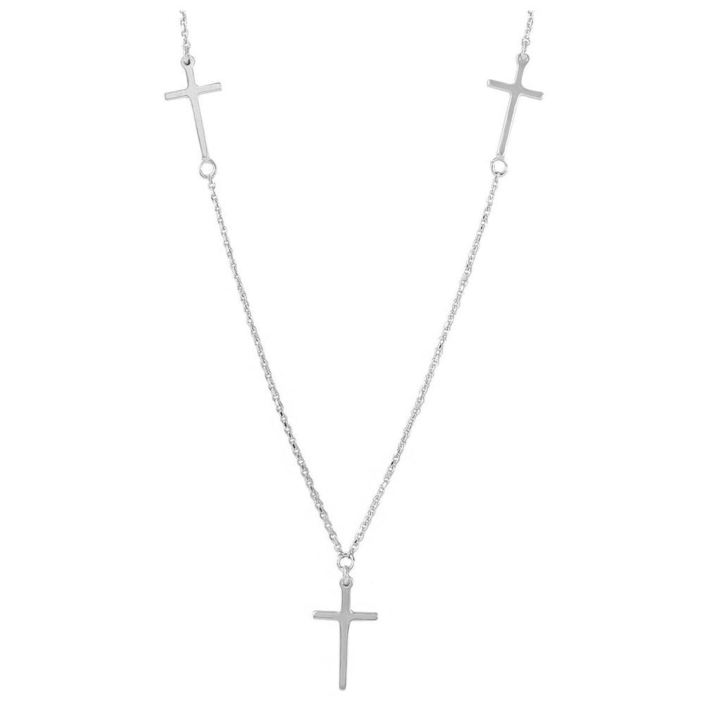 .925 Sterling Silver Rhodium Plated 3 Crosses Necklace