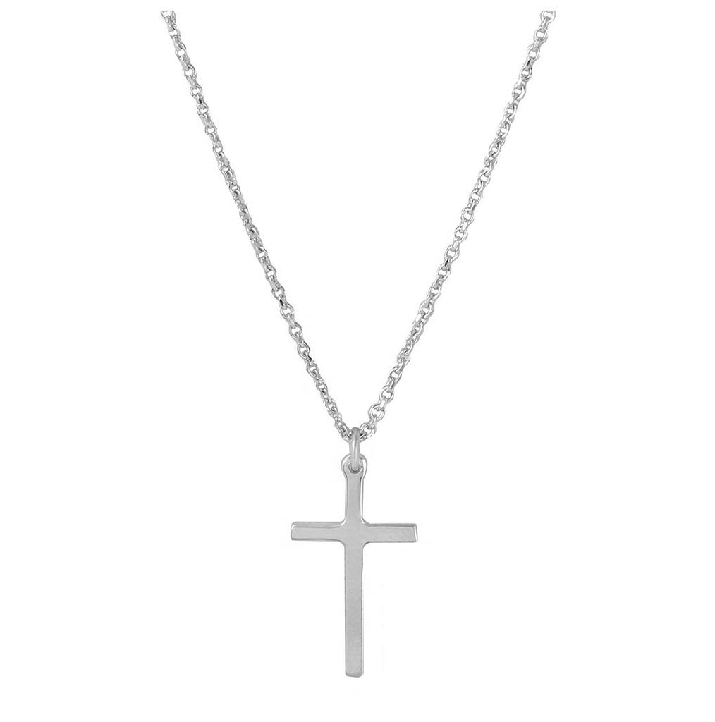 .925 Sterling Silver Rhodium Plated Cross Pendant With Chain