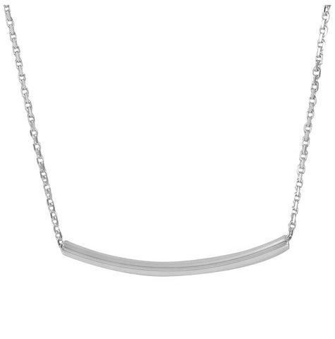 .925 Sterling Silver Rhodium Plated Curve Bar Necklace 26mm