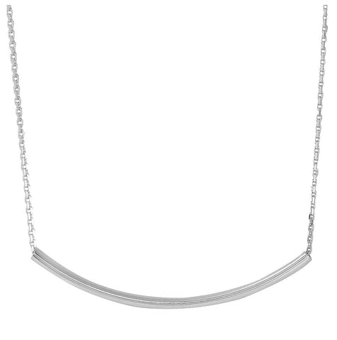 .925 Sterling Silver Rhodium Plated Curve Bar Necklace 40mm