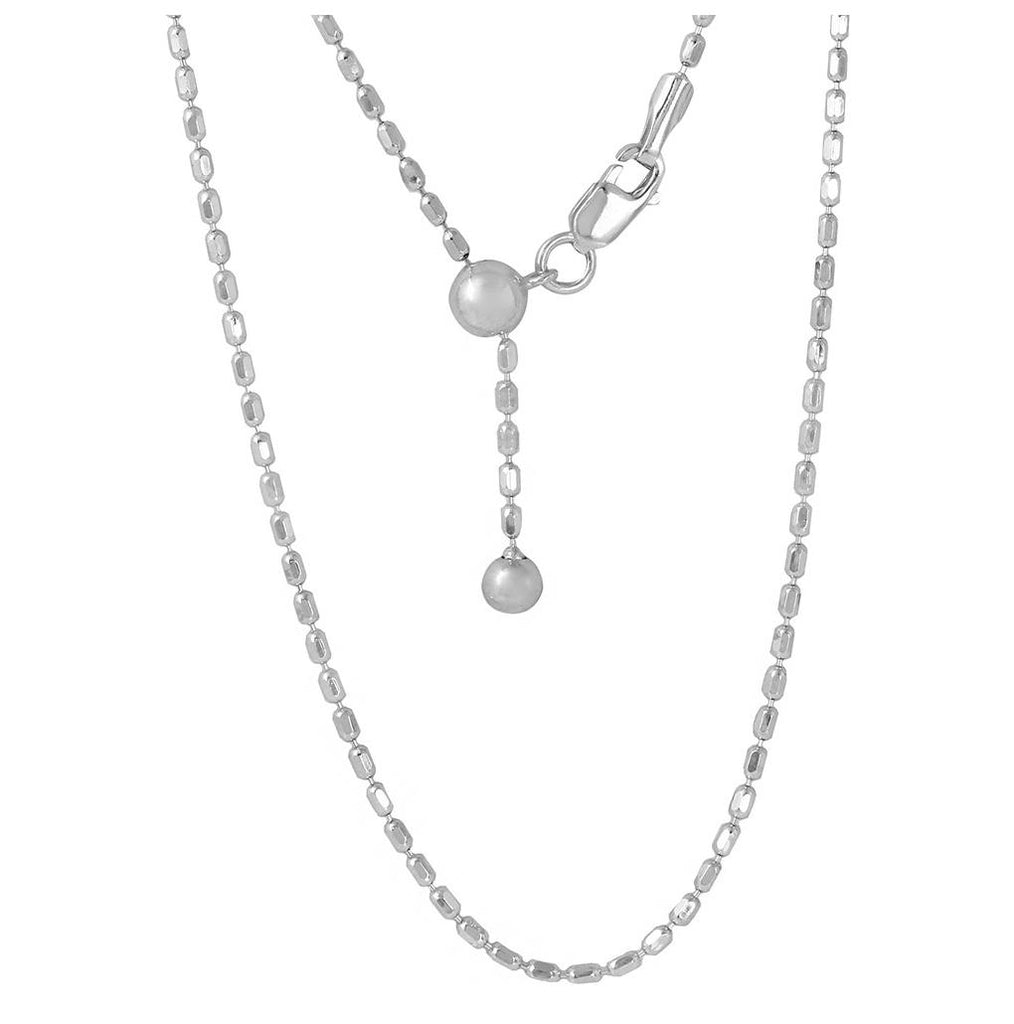 .925 Sterling Silver Rhodium Plated Adjustable Oval Bead Chain