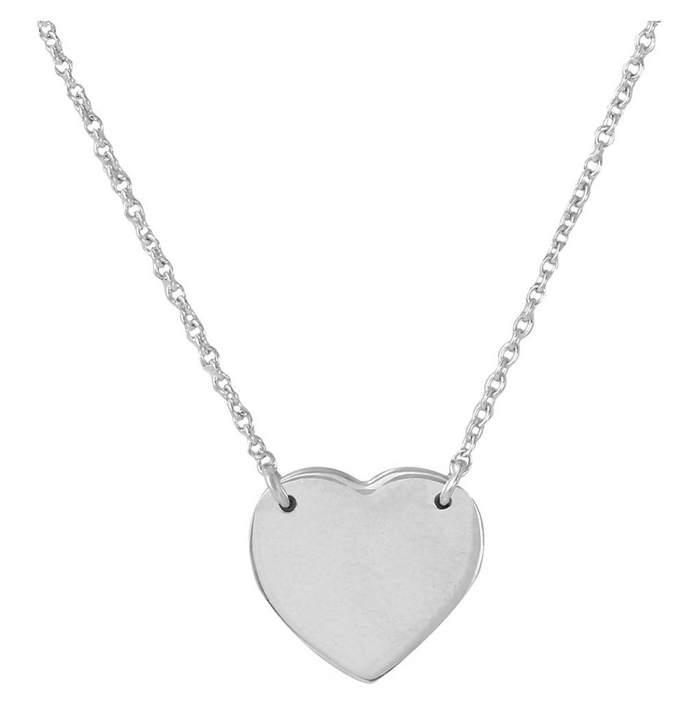 .925 Sterling Silver Rhodium Plated High Polished Heart Necklace