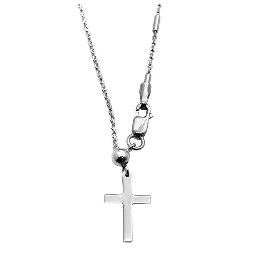 .925 Sterling Silver Rhodium Plated Cross Necklace With Multiple Tubes