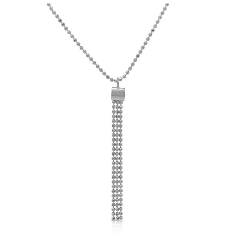 .925 Sterling Silver Rhodium Plated Dc Bead Chain With Dangling Trio Pendant