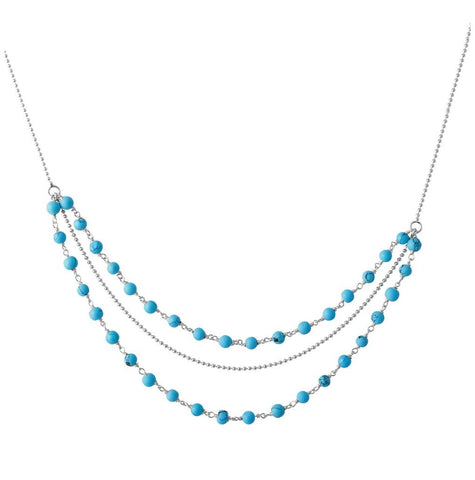 .925 Sterling Silver Rhodium Plated Triple Strand Turquoise Bead Necklace