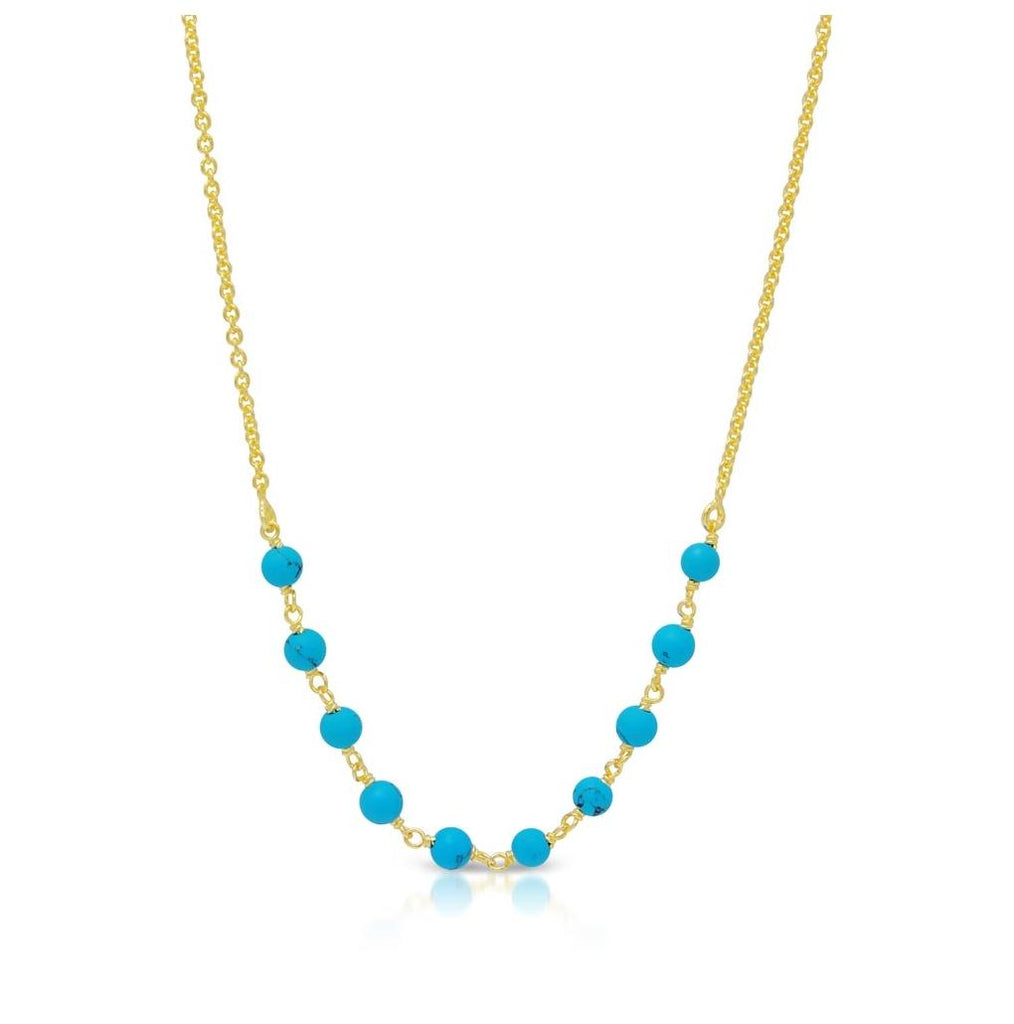 .925 Sterling Silver Gold Plated Turquoise Bead Necklace