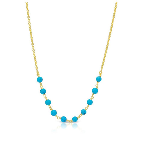 .925 Sterling Silver Gold Plated Turquoise Bead Necklace