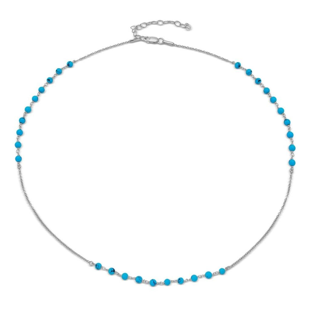 .925 Sterling Silver Rhodium Plated Turquoise Bead Necklace