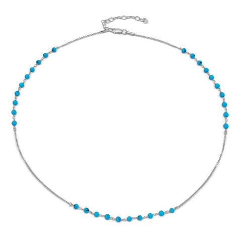 .925 Sterling Silver Rhodium Plated Turquoise Bead Necklace