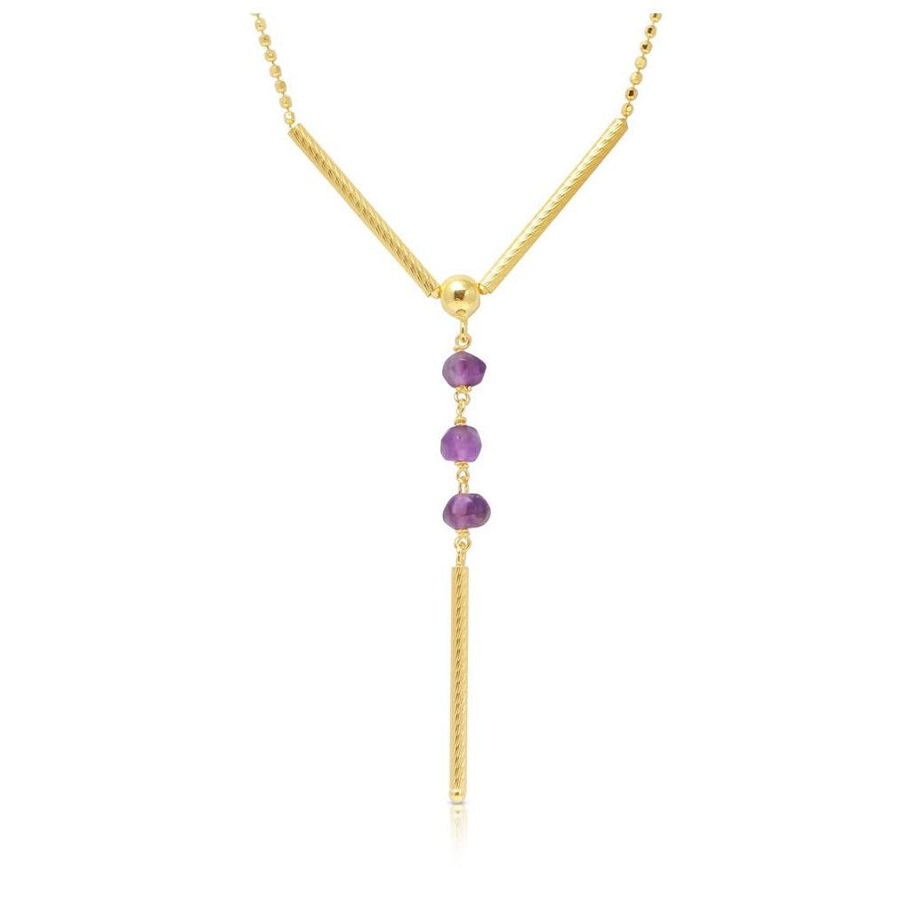 .925 Sterling Silver Gold Plated Dc Bead Chain With Dangling Purple Beads