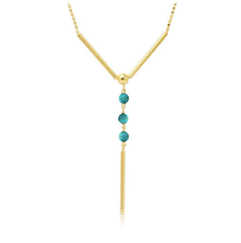 .925 Sterling Silver Gold Plated Dc Bead Chain With Dangling Turqouise Beads