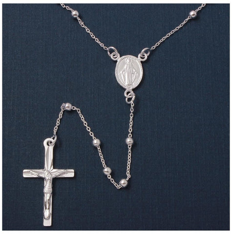 .925 Sterling Silver High Polished Rosary Dc Cross Necklace 3mm