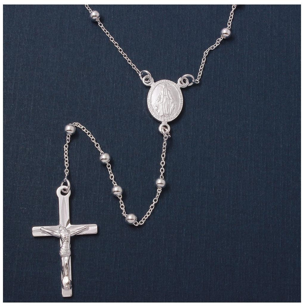 .925 Sterling Silver High Polished Adjustable Rosary Necklace 3mm, <b>size: 18</b>