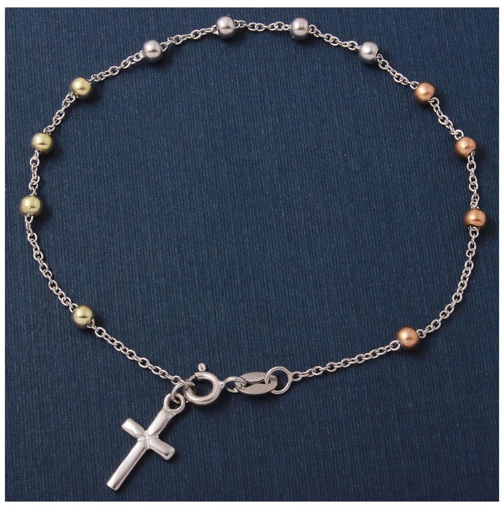 .925 Sterling Silver 3 Toned Rosary Bracelet