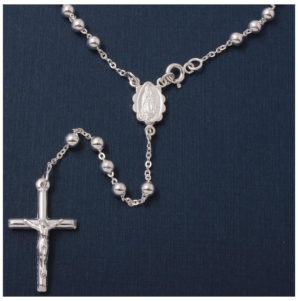 .925 Sterling Silver High Polished Rosary 4mm, <b>size: 20</b>