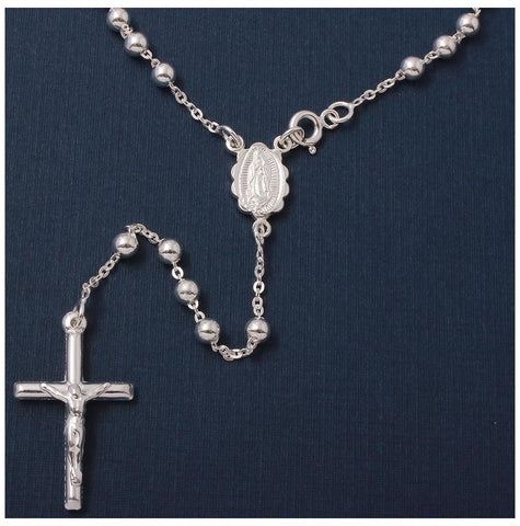 .925 Sterling Silver High Polished Rosary 4mm, <b>size: 20</b>