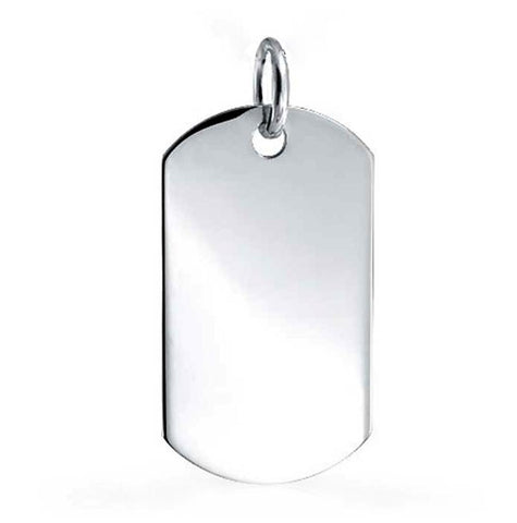 .925 Sterling Silver Rhodium Plated Engravable Dogtag Pendant