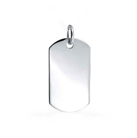 .925 Sterling Silver Rhodium Plated Engravable Dogtag Pendant