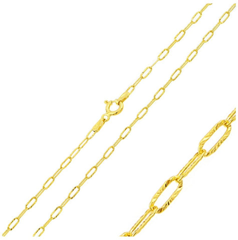 .925 Sterling Silver Gold Plated Wide Oval Diamond Cut Link Chain, <b>size: 16</b>