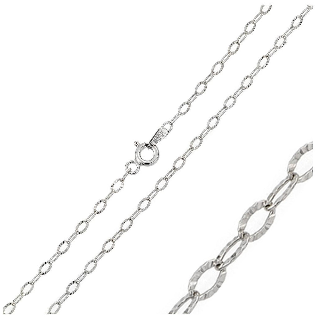 .925 Sterling Silver Rhodium Plated Wide Oval Diamond Cut Link Chain 2.4mm, <b>size: 16</b>