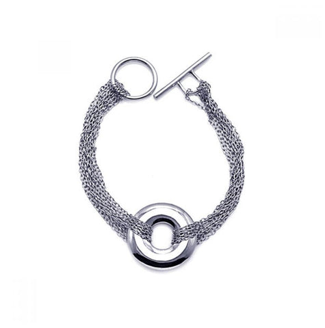 .925 Sterling Silver Rhodium Plated Multiple Chain Open Circle Bracelet