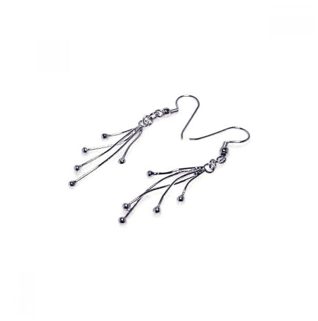 .925 Sterling Silver Rhodium Plated Five Dangling Strand Hook Earring