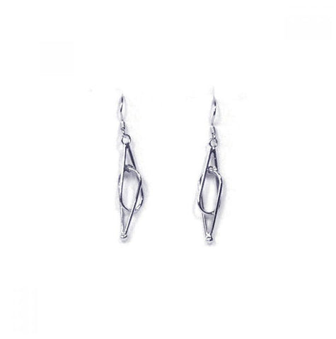 .925 Sterling Silver Rhodium Plated Two Teardrop Dangling Hook Earring