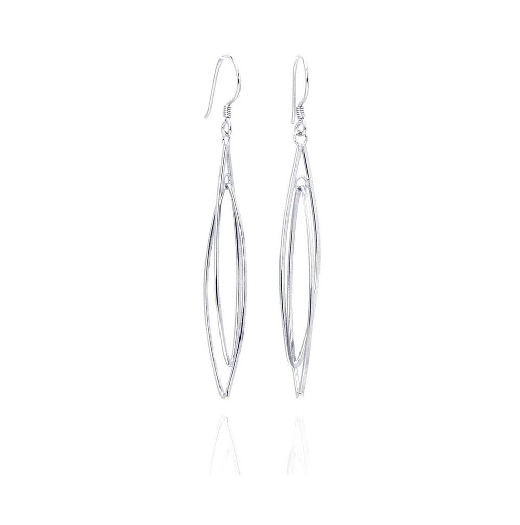 .925 Sterling Silver Rhodium Plated Two Graduated Open Marqui Dangling Hook Earring