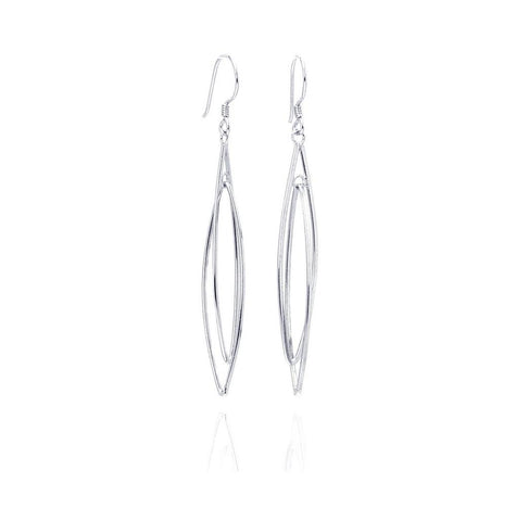 .925 Sterling Silver Rhodium Plated Two Graduated Open Marqui Dangling Hook Earring