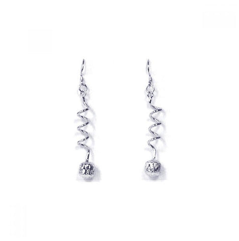 .925 Sterling Silver Rhodium Plated Dangling Twisted Wire Hanging Ball Cz Chandelier Hook Earring