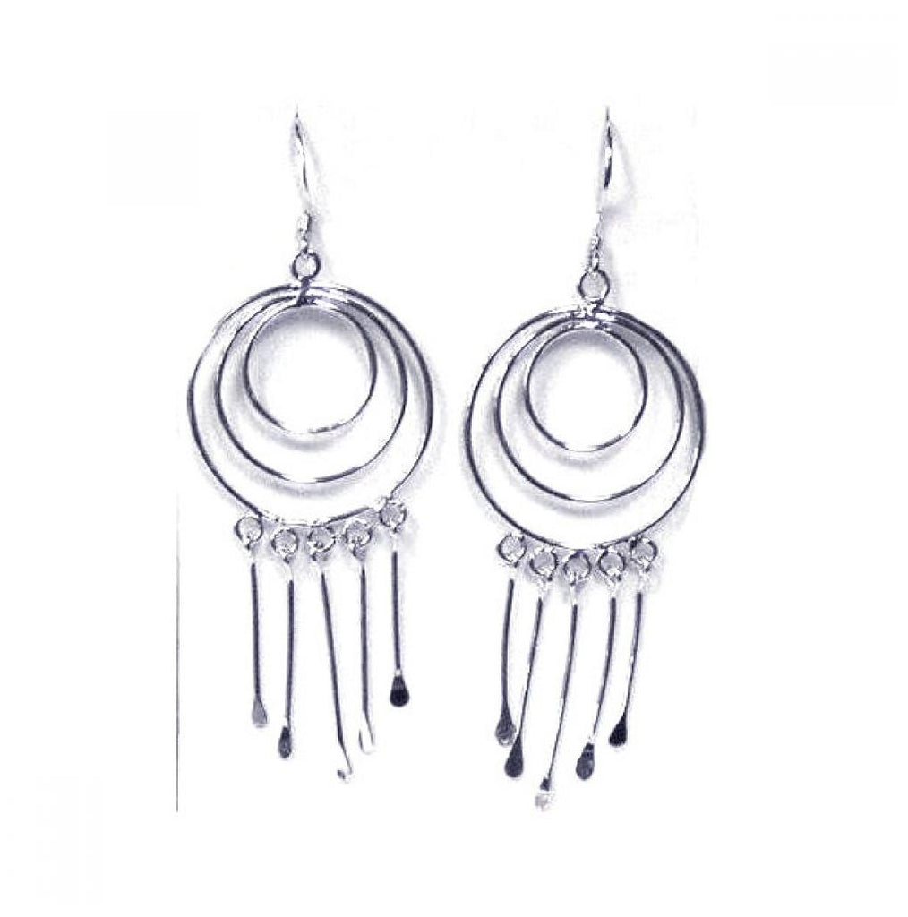 .925 Sterling Silver Rhodium Plated Multiple Graduated Open Circle Wire Dangling Hanging Teardrop Hook Earring