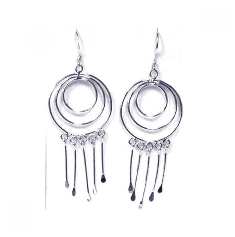 .925 Sterling Silver Rhodium Plated Multiple Graduated Open Circle Wire Dangling Hanging Teardrop Hook Earring