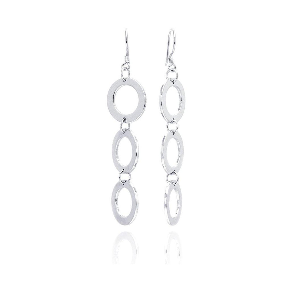 .925 Sterling Silver Rhodium Plated Three Open Circle Dangling Hook Earring