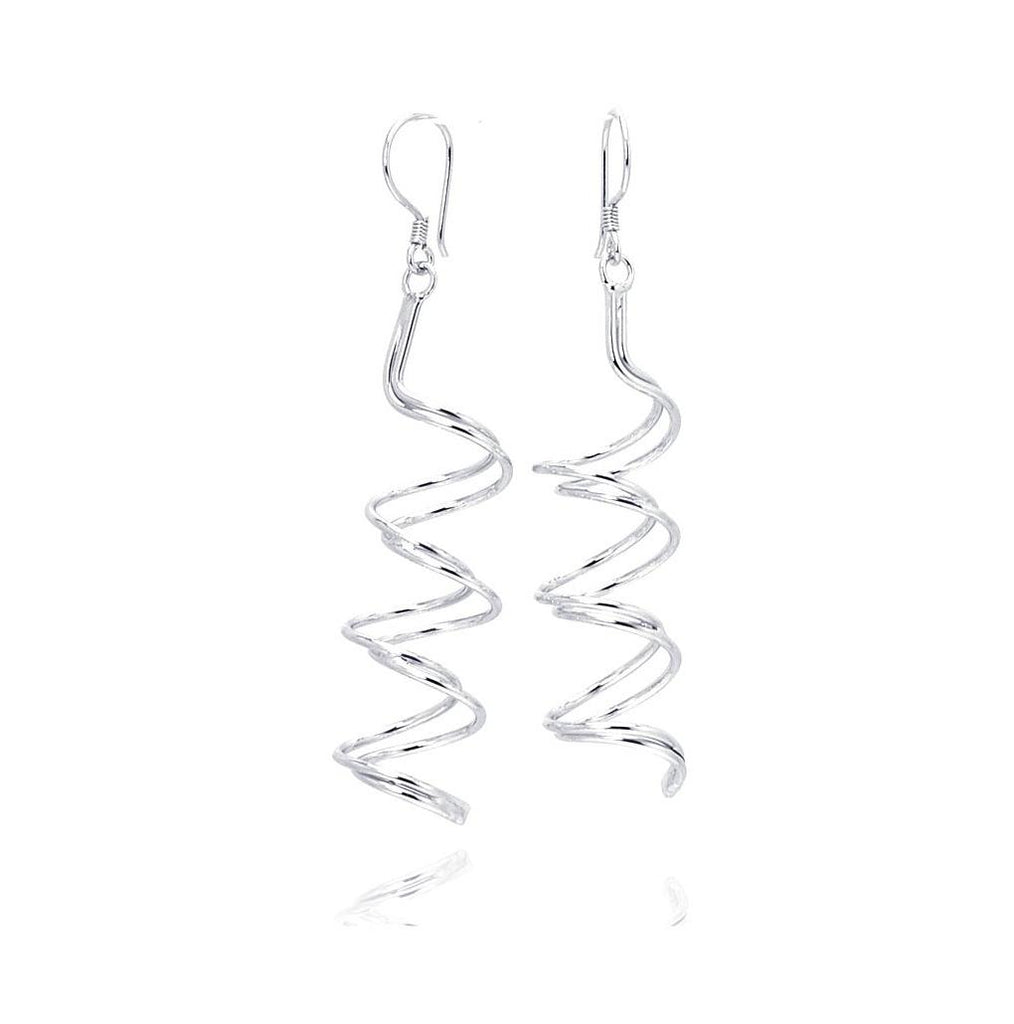 .925 Sterling Silver Rhodium Plated Doubler Dangling Spiral Hook Earring