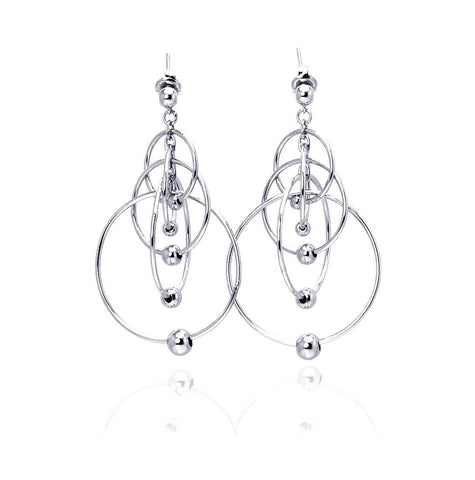 .925 Sterling Silver Rhodium Plated Multiple Graduated Open Circles Hanging Ball Chandelier Hook Earring