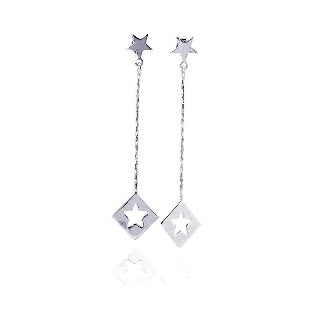 .925 Sterling Silver Rhodium Plated Open Dangling Wire Heart Hook Earring