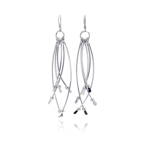 .925 Sterling Silver Rhodium Plated Multiple Crossed Dangling Wire Wide Teardrop Hook Earring