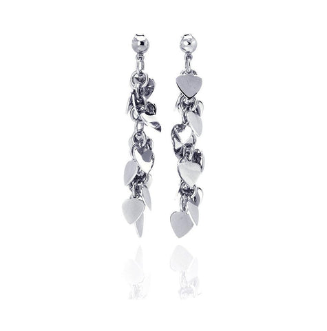 .925 Sterling Silver Rhodium Plated Multiple Dangling Solid Heart Stud Earring