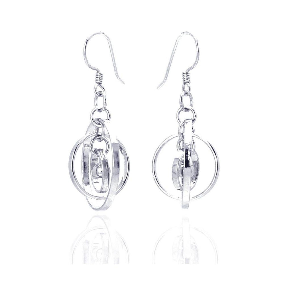 .925 Sterling Silver Rhodium Plated Three Open Circle Dangling Chandelier Hook Earring