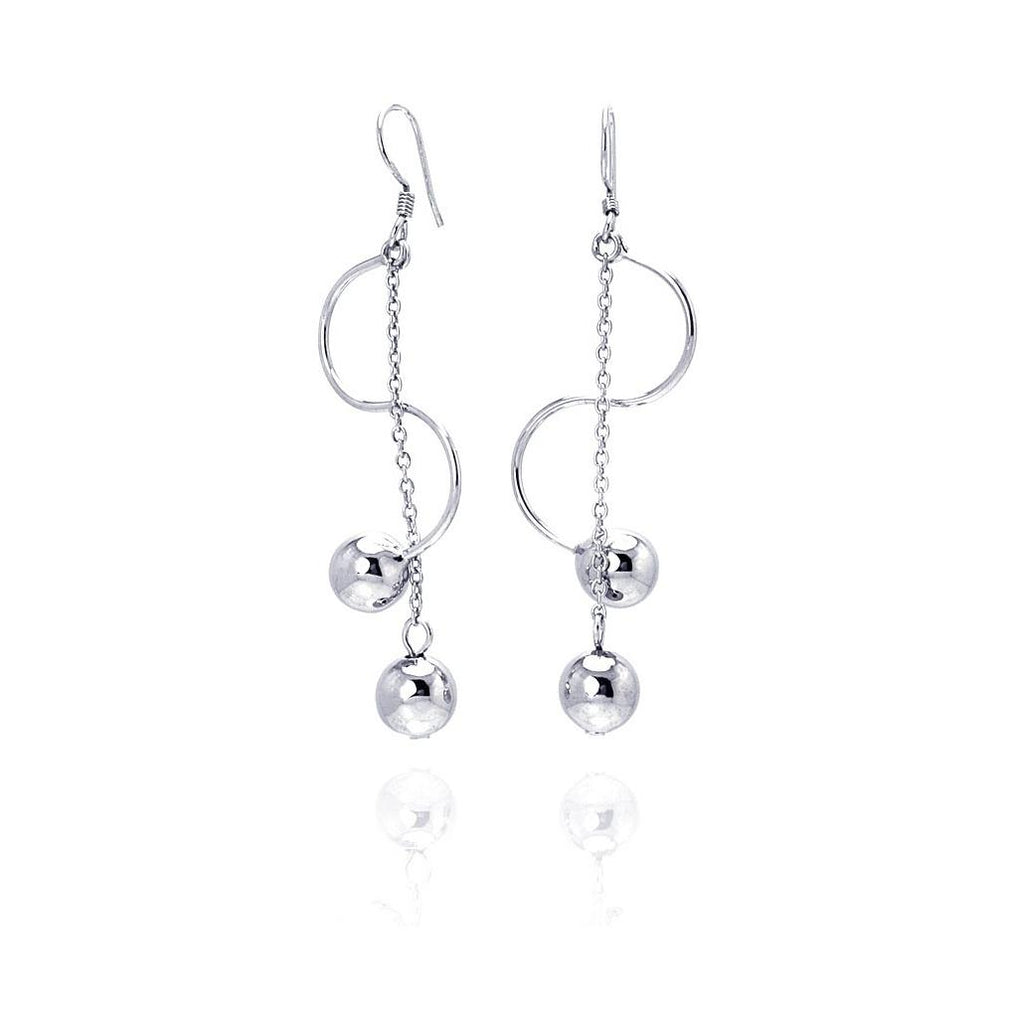 .925 Sterling Silver Rhodium Plated Two Hanging Ball Twisted Dangling Hook Earring