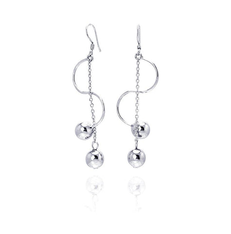 .925 Sterling Silver Rhodium Plated Two Hanging Ball Twisted Dangling Hook Earring