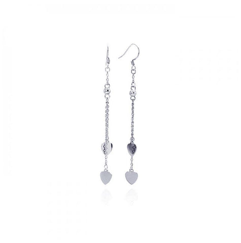 .925 Sterling Silver Rhodium Plated Two Wire Dangling Heart Hook Earring