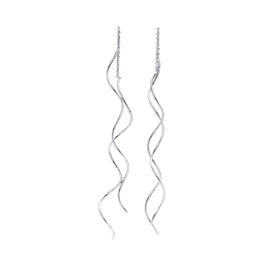 .925 Sterling Silver Rhodium Plated Two Dangling Spiral Stud Earring