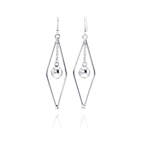 .925 Sterling Silver Rhodium Plated Open Sharp Marqui Wire Dangling Center Ball Hook Earring